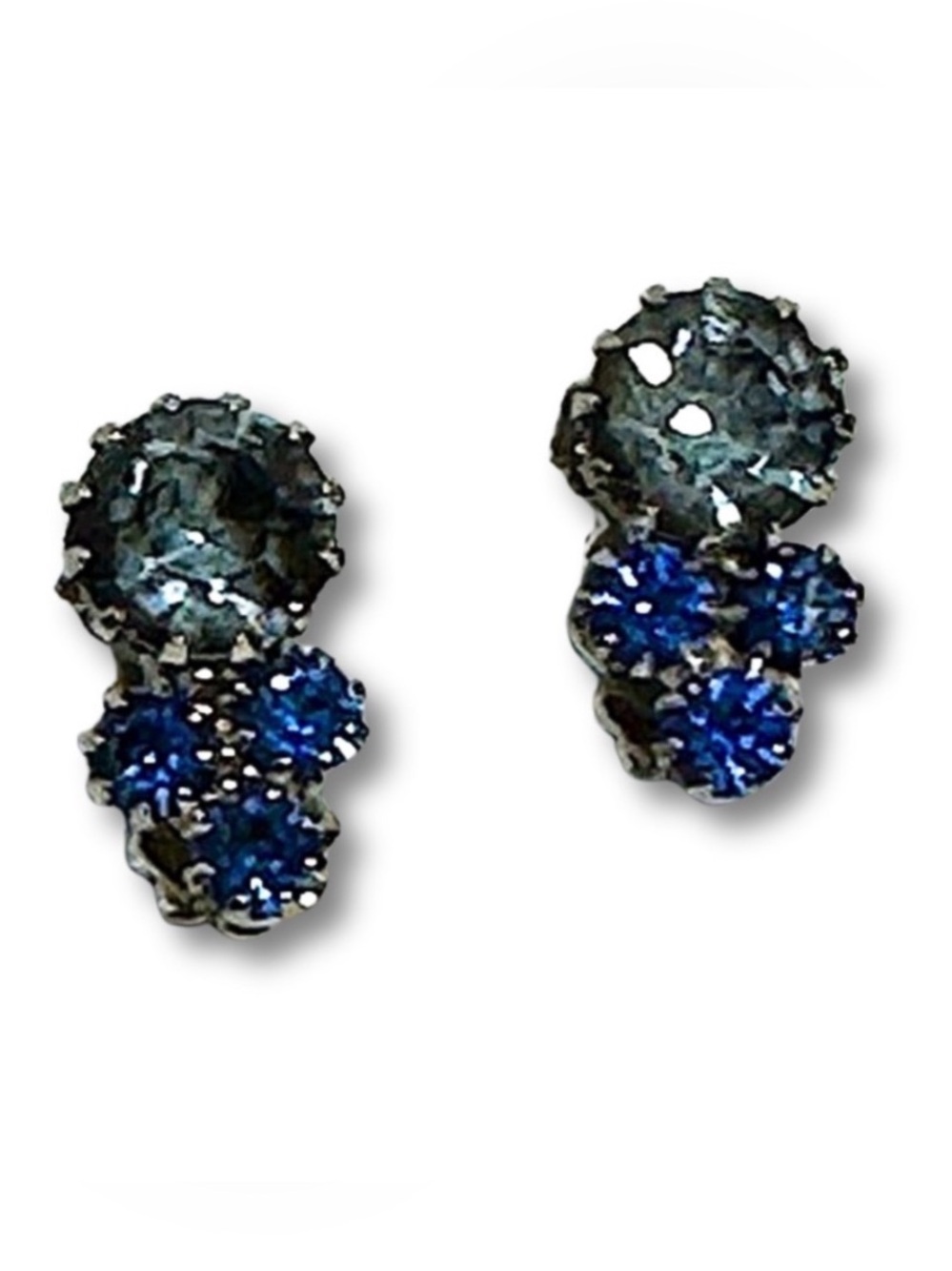 VINTAGE 60s RHINESTONE EARRINGS Retro Whimsygoth Blue & Silver Tone Clip On Y2K